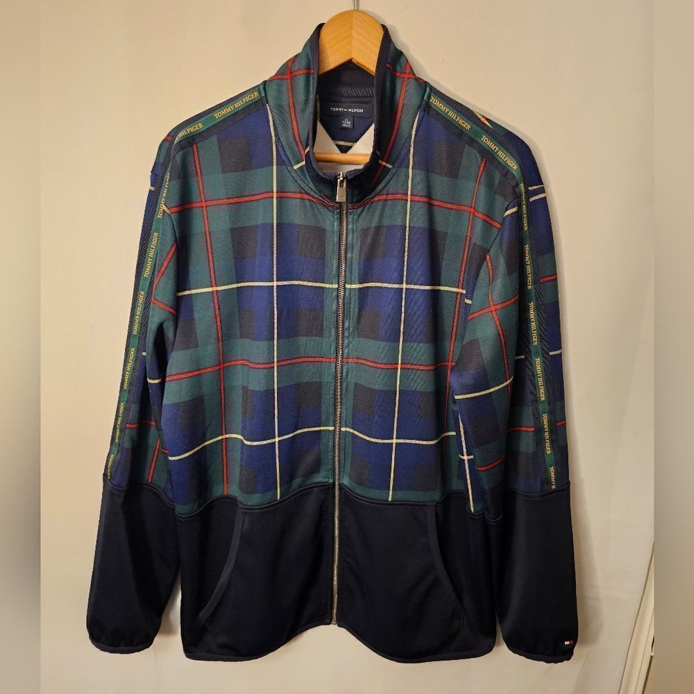 Tommy Hilfiger Plaid Colorblock Spell Out Green Red White Jacket Mens Size XL